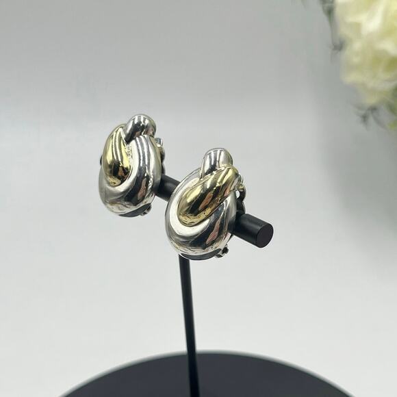 Rigoberto Designer Puffy Modernist Sterling14k Yellow Gold Center Clip Earrings - Picture 5 of 11